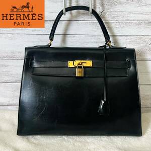 【良品】HERMES エルメス　ケリー32 外縫い　○M刻印　ハンドバッグ　黒　フランス製　ケリーバッグ