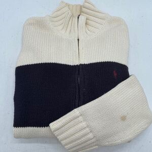 KO748□POLO RALPH LAUREN ポロ ラルフローレン ニットジャケット カーディガン ホワイト×ネイビー サイズ160 キッズ レディース