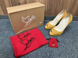 Christian Louboutin クリスチャン ルブタン スエード オープントゥ パンプス ヒール 37 マスタード イエロー 黄色　管4262