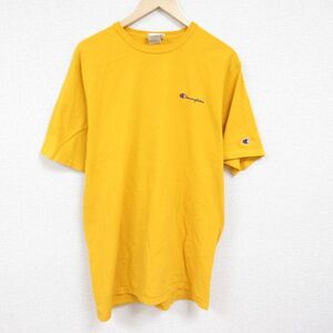 XL/古着 チャンピオン Champion 半袖 ブランド Tシャツ メンズ ワンポイントロゴ コットン クルーネック 濃黄 イエロー 24fe