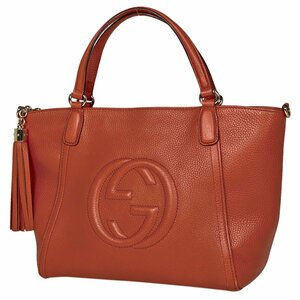 グッチ GUCCI ソーホー ハンドバッグ ショルダーバッグ フリンジ インターロッキングG ハンドバッグ レザー オレンジ 369176 レディー 中古