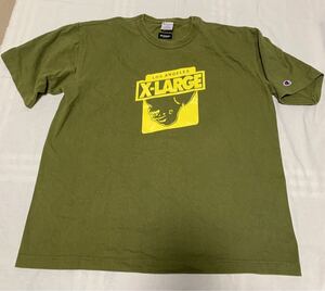 XLARGEエクストララージ◯ Champion チャンピオン◯コラボ半袖Tシャツ◯カーキ メンズXLサイズ アメリカ製中古 古着 