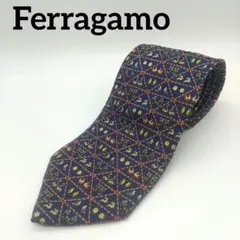 美品　Ferragamo ネクタイ　動物柄　シルク　ネイビー 17