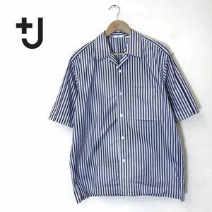 1H1006-N◆ ＋J UNIQLO JILSANDER スーピマコットンオーバーサイズオープンカラーシャツ 半袖シャツ ◆sizeM ブルー系 ストライプ コットン