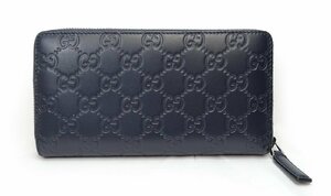 美品 GUCCI/グッチ シマ GGラウンドジップ 長財布 ラウンドファスナー ネイビー 307987 GG柄 ロングウォレット