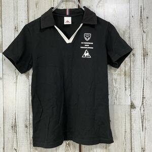 ☆le coq sportif ルコックスポルティフ☆Tシャツ ポロシャツ Vネック ブラック M 半袖 コットン レディース [送料無料☆匿名配送] u3064