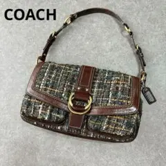 COACH コーチ ツイード レザー ショルダーバッグ 肩掛け ゴールド金具