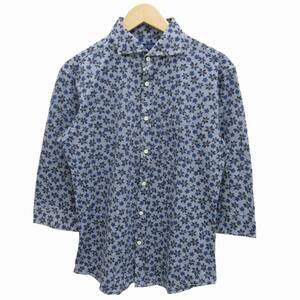 ミッシェルクランオム M.K HOMME シャツ 七分袖 総柄 花柄 51 LL 青 ブルー系 ■GY31 /SS 0821 メンズ