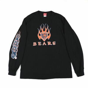 【NOS】Chicago Bears フレイム柄 ロンT XL コットン ブラック 黒 ベアーズ USA NFL ゲームシャツ /MLB NBA 長袖Tシャツ