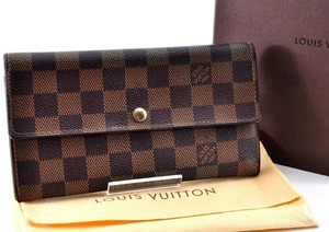 Louis Vuitton LV ルイヴィトン ポルトフォイユ サラ ダミエ 長財布 レザー 革 ブラウン 茶色 総柄 柄あり ジップ 正規品 箱付き 2G12885