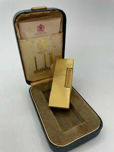 N36986◆ 【着火確認済】 Dunhill ダンヒル ローラー ガス ライター ケース付 ゴールド系 喫煙具 US.RE2463 