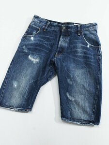 国内正規品美品 ジースターロウ/G-STAR RESTORED DENIM ハーフデニムパンツ 紺32 rj570