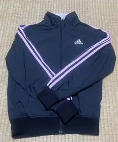 adidas キッズ ジャケット 紺×ピンクストライプ