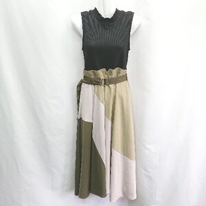 ◇ ◎ CECIL McBEE セシルマクビー フレア ノースリーブ ロング丈 ワンピース サイズM ブラック カーキ レディース E