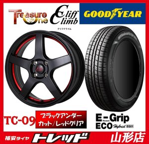 山形店 新品 タイヤアルミセット クリフクライム TC-09 1660 100 4H +40 BK/RED グッドイヤー EG01 2023-2024年製 195/55R16 マツダ2