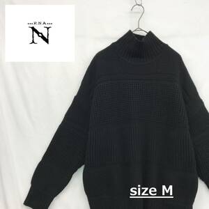 NZ1633●22AW RNA-N ハニカム ワッフル ロング丈 タートル●M●ブラック レディース セーター 定価￥12,100- アールエヌエーアヌ