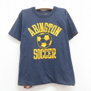 古着 半袖 ビンテージ Tシャツ キッズ ボーイズ 子供服 90s サッカー リバーシブル クルーネック 紺 ネイビー 24apr12 2OF