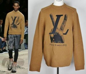 18AW LOUIS VUITTON ルイヴィトン カシミヤ ビキューナ VICUNA PEACE AND LOVE ハンド ニット セーター size M b7966