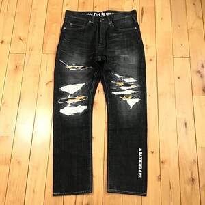 BAPE camo DAMAGE BLACK DENIM PANTS Mサイズ a bathing ape ダメージ デニム パンツ エイプ ベイプ アベイシングエイプ 迷彩 n6583