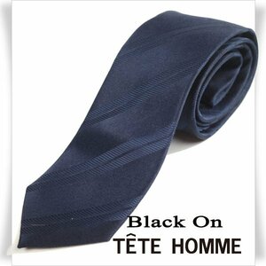 新品1円～★Black On TETE HOMME テットオム シルク絹100% ネクタイ ストライプ 織柄 ネイビー 正規店本物◆3681◆