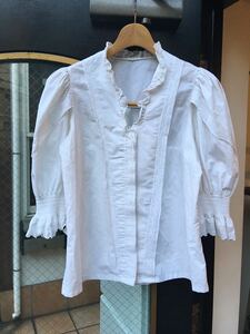 ヨーロッパ古着 ブラウス レース フリル パフスリーブ vintage blouse shirt 長袖 半袖シャツLV750