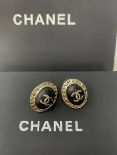 【CHANEL】シャネル 新品 ブラック＆ゴールド オーバルイヤリング