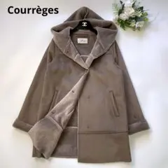 美品 Courrèges フェイクムートン フーテッド コート 40