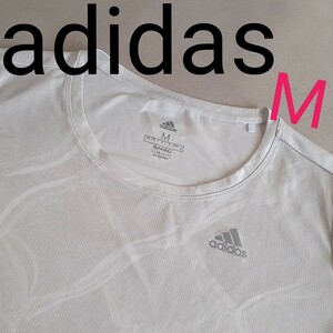 【超美品】 adidas　アディダス　 Tシャツ ライトグレー　総柄　ランニング　ジョギング　スポーツウェア　フィットネス　レディースM