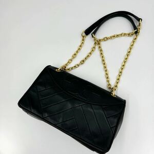 1円 【美品】 TORY BURCH トリーバーチ ショルダーバッグ チェーン キルティング ロゴ型押し レザー 黒 ブラック