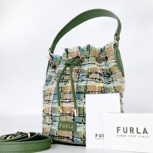 極美品FURLA 2wayショルダーバッグ　バケット　ツイード　Clio