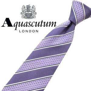 383/ 美品 Aquascutum アクアスキュータム ストライプ柄 中古 USED ネクタイ