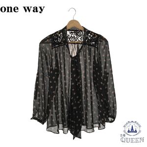 ☆美品☆ one way ワンウェイ トップス カットソー ブラウス レース 長袖 レディース 水玉 花柄 M 901-833 送料無料