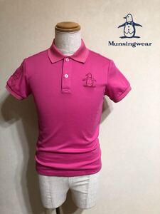 【良品】 Munsingwear golf マンシングウェア ゴルフ ウェア ビッグロゴ 鹿の子 ポロシャツ トップス サイズM 半袖 ピンク