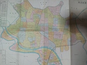 昭和53年11月1日現在[足立区図(焼け傷み)]地図/千代田線北綾瀬駅開業前/河川敷旧町名/入谷町.舎人町飛び地/旧出張所配置/小学校.中学校廃校