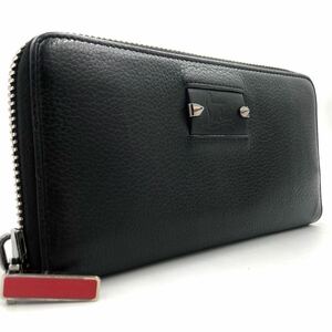 1円 【美品】 Christian Louboutin 長財布 ラウンドファスナー ブラック 黒 レザー シルバー金具 メンズ レディース 小銭入れ 財布 