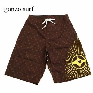 【新品 未使用】 THE GONZO SURF ゴンゾー サーフ 総柄★ イージー ショート パンツ 水着 スイム ウェア Sz.28　メンズ 茶　C3B01861_5#P