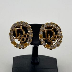 Christian Dior クリスチャンディオール イヤリング ゴールド ロゴ ラインストーン ※ストーン欠品 P3669