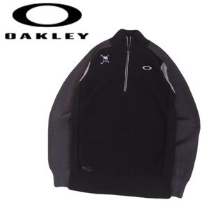 極美品 フワフワ OAKLEY 蓄熱保温 薄手軽量 スカルロゴ ハーフジップ ウール混 ニット セーター メンズM オークリー ゴルフウェア 2501100