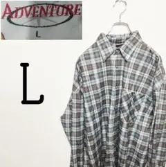 USA古着 adventure ネルシャツ　L グレー　ブラウン　チェック