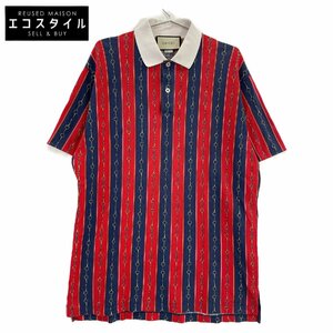 国内正規/20年製 GUCCI グッチ 564694 Horsebit Stripe Polo ストライプ 半袖ポロシャツ/ トップス M レッド/ネイビー メンズ