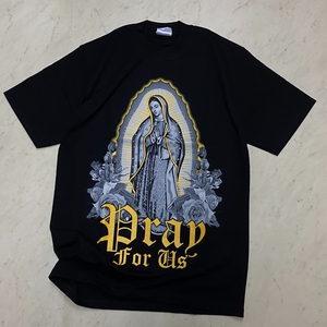 LA発 【XL】 OurLady 聖母 アンダーグラウンド グラフィック ヘビーウェイト Tシャツ 黒 PRAY FOR US チカーノ ウェストコースト HIPHOP