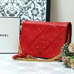 【美品】CHANEL シャネル　チェーンショルダー　ラムスキン　シングルフラップ　ココマーク　レッド 赤