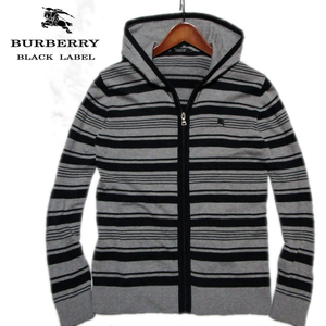 【バーバリーブラックレーベル】 フロントジップ　ニットパーカー　ハイゲージ　サイズ2（M） グレー　BURBERRY BLACK LABEL 三陽商会