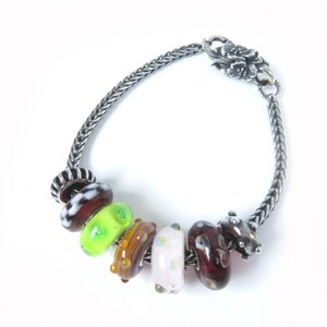 美品☆Trollbeads トロールビーズ クラスプ・ビーズチャーム7個セット ブレスレット SV925 シルバー マルチカラー 重量25g レディース