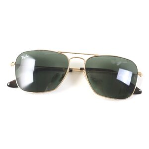 未使用品★Ray-Ban レイバン RB3136 CARAVAN ダブルブリッジ メタルフレーム サングラス ゴールド マーブル 55□15 伊製 レディース