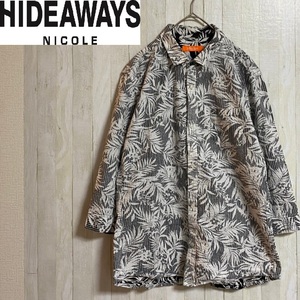 premium HIDEWAYS★ハイダウェイ ニコル★サッカープリント 半袖 シャツ 総柄 リーフ柄★サイズ48　28-19