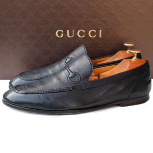 イタリア製★GUCCI グッチ★ビットローファー 6=25 256577 レザースリッポン メンズ ブラック gk i-649