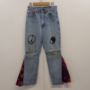 g995 2000年代製 リーバイス 714 リメイク デニムパンツ■00s 表記27インチ ブルー 古着 アメカジ LEVIS Gパン ペイント フレア ボトム 90s