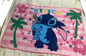 ミニ毛布　子供用毛布　膝掛け　ブランケット 500円超10％オマケ横100縦72cm ポリエ100％　STITCH ディズニー　桃色キャラクター柄　中国