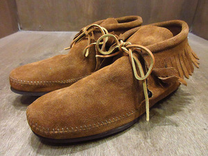 MINNETONKA●レディースフリンジ付きスウェードチャッカブーツ茶size 11●231029i1-w-bt-28cmモカシンブラウンミネトンカショート